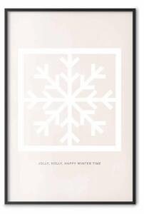Poster: Happy time - fiocco di neve e auguri di Natale in bianco