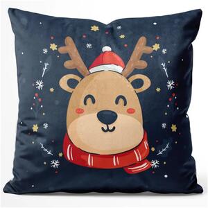 Cuscino in velluto Smiling reindeer - an animal wearing a festive scarf and Santa hat