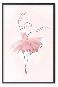Poster: Ballerina - lineart con vestito di petali di fiori rosa