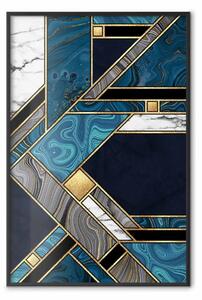 Poster: Geometria blu-oro - figure geometriche su struttura in pietra