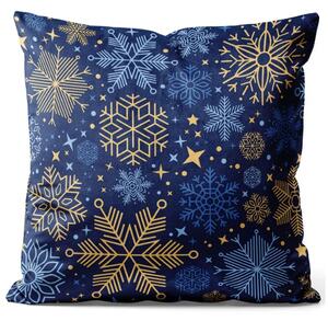 Cuscino in velluto Eleganza invernale - stelle blu e oro, ramoscelli e fiori