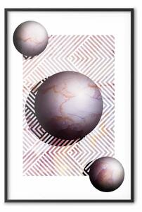 Poster: Pianeti marmorei - linee e sfere geometriche su sfondo bianco