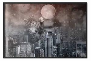 Poster: Gatto a New York - peloso davanti alla luna tra i grattacieli di NYC