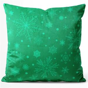Cuscino in velluto Dancing snowflakes - festive motif on a green background