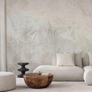Carta da parati moderna Nature etude - sfondo astratto beige con forme di foglie sullo sfondo
