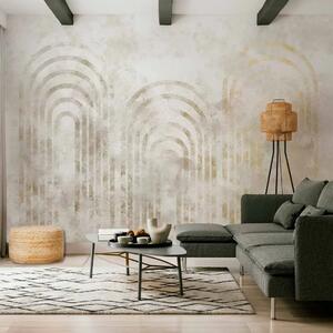 Carta da parati Colonne dorate - forme geometriche su sfondo beige