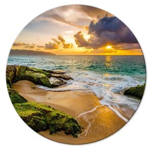 Quadro rotondo Paesaggio - sassi sparsi su una spiaggia al tramonto