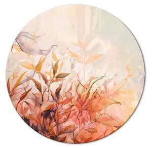 Quadro rotondo Prato fiammeggiante - grafica con piante dipinte in colori vivaci