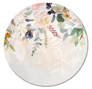 Quadro rotondo Fiore - fiori e fogliame delicati su uno sfondo beige chiaro