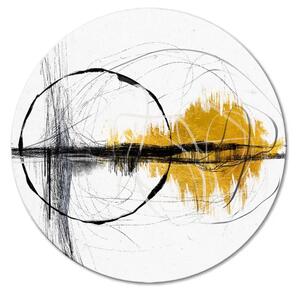 Quadro rotondo Est dorato - astrazione artistica con una linea irregolare