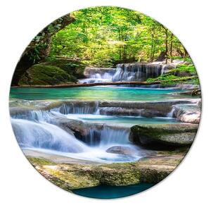 Quadro rotondo Cascate di Seledyn - un fiume impetuoso tra fitti alberi