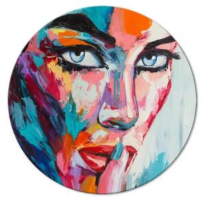 Quadro rotondo Volto colorato - ritratto di donna dipinto in modo espressivo
