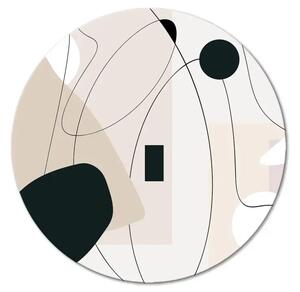 Quadro rotondo Astrazione - forme nere su uno sfondo beige collegate da linee