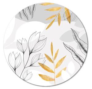Quadro rotondo Fiori grafici - piante disegnate con foglie dorate
