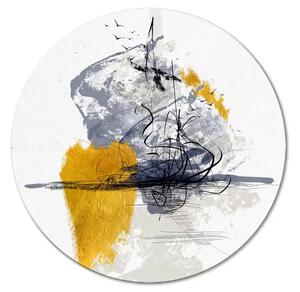 Quadro rotondo Paesaggio folle - astrazione in bianco e nero con aggiunte dorate