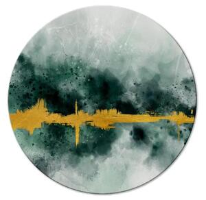Quadro rotondo Orizzonte d'oro - striscia gialla su verde