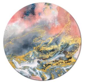 Quadro rotondo Espressione pastello - striature dorate su bolle rosa e blu