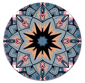Quadro rotondo Mandala traforato - stella nera orientale su sfondo blu e rosa