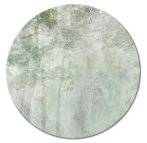Quadro rotondo Foresta - un contorno di alberi verdi in una giornata nebbiosa