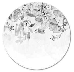 Quadro rotondo Acquerello - rami, fiori e foglie trasparenti in bianco e nero