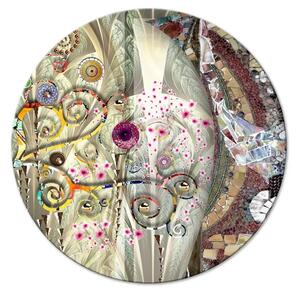 Quadro rotondo Mosaico colorato - astrazione con fiori in stile Gustav Klimt