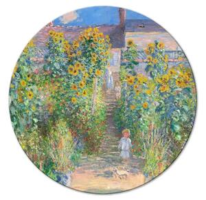Quadro rotondo Giardino di Claude Monet a Vétheuil - casa di campagna con girasoli