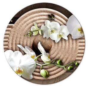 Quadro rotondo In un giardino zen - composizione giapponese con orchidee