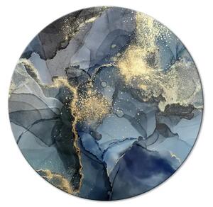 Quadro rotondo Striature decorative - macchie di inchiostro blu con limatura d'oro