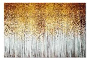 Quadro moderno Parco autunnale - grafica astratta con alberi dai colori dorati