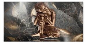 Quadro su tela Buddha dormiente - astrazione orientale dorata in stile Zen