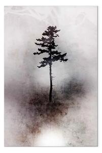 Quadro contemporaneo Albero alto - paesaggio vegetale su sfondo grigio-bruno