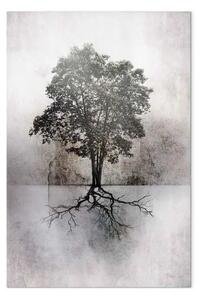 Quadro Paesaggio bronzo grigio - albero solitario, sfondo chiaro