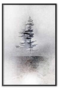 Poster: Paesaggio - alberi nella nebbia su sfondo grigio con texture
