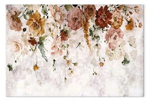 Quadro su tela Fiori acquerellati - piante colorate e sfondo rosa chiaro