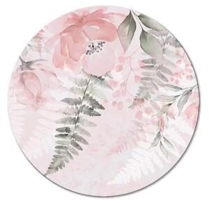 Quadro rotondo Fiori rampicanti rosa - rose e felci dipinte ad acquerello