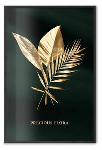 Poster: Foglie preziose - flora illuminata con scritte su tessuto verde scuro