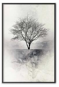 Poster: Paesaggio - albero solitario su sfondo astratto grigio chiaro