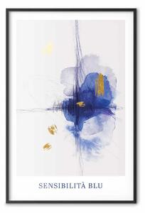 Poster: Sensazione blu - acquerello con fiore e elementi dorati su sfondo grigio