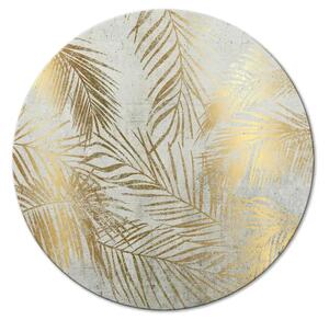 Quadro rotondo Palma d'oro - foglie di palma su sfondo beige variante 2