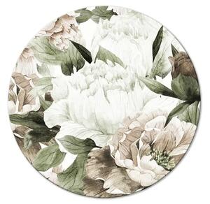 Quadro rotondo In piena fioritura - splendide peonie dipinte in colori tenui