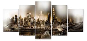 Quadro moderno Città addormentata (5-parte) vasto - New York nei toni caldi