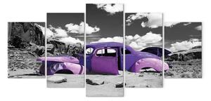Quadro moderno Eremita Ametista (5-parte) - auto d'epoca nel deserto grigio