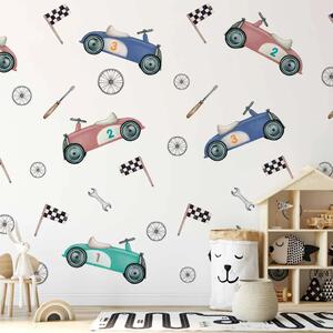 Carta da parati Automobili colorate - corridori retrò in tenui colori pastello
