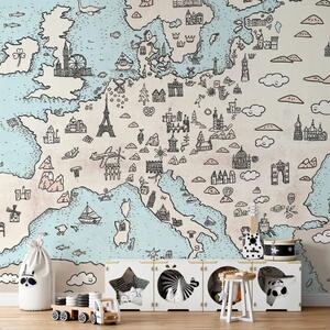 Carta da parati Mappa dell'Europa per bambini - luoghi interessanti e attrazioni