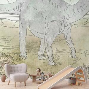 Carta da parati moderna Jurassic world - dinosauro disegnato a mano con colori pastello