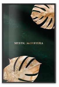 Poster: Monstera mistica - foglie esotiche decorate su sfondo verde scuro