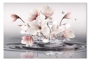 Quadro Nettare d'amore largo - magnolie rosa riflesse nell'acqua