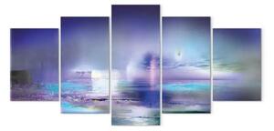 Quadro Paesaggio viola (5-parti) - astrazione con accenti bluastri