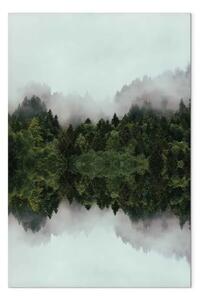 Quadro contemporaneo Paesaggio acquatico - nebbia, alberi, bosco