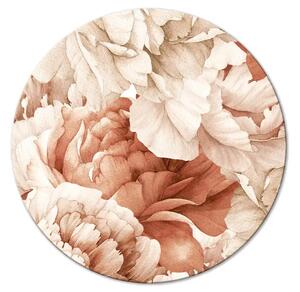 Quadro rotondo Peonie - fiori decorativi dipinti con colori vivaci